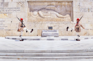 Evzone soldiers performing change of guard, Athens, Greece, Europe, Evzone soldiers performing change of guard, Athens, Greece, Europe,